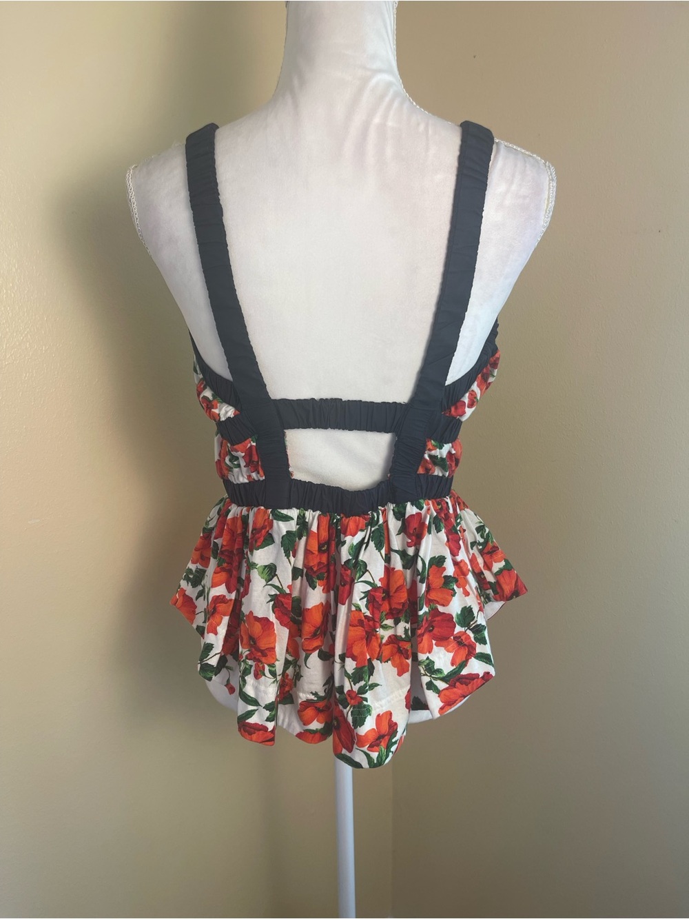 Maeve Anthropologie Floral Tank Top Stretchy Poppy Open Back Cottagecore Boho M - Picture 7 of 15